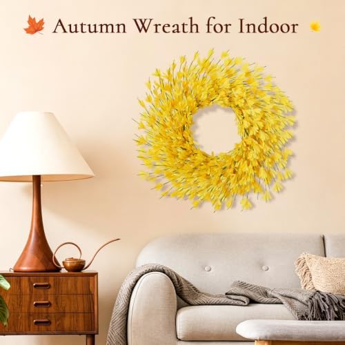 26 in Fall Wreath for Front Door, Autumn Thanksgiving Decor(Bright Yellow)