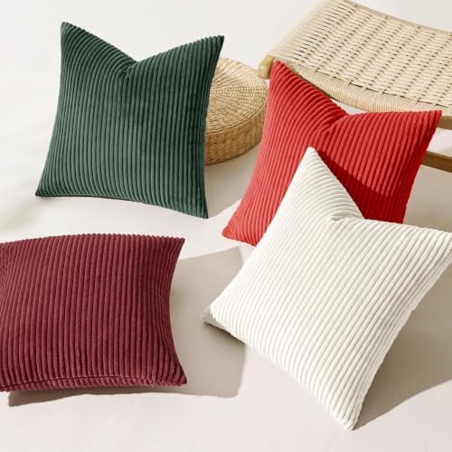 MIULEE Corduroy Decorative Throw Pillow Covers Christmas Red White 18x18
