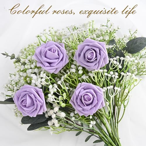 BLEUM CADE 36Pcs Artificial Flowers Fake Foam Roses with Stems for Wedding
