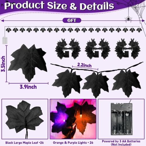 Timer - 3 Pack Halloween Garland with Orange Purple Lights Battery Operated