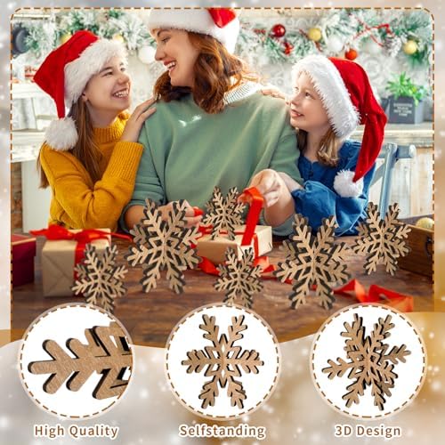 Bucherry 12 Pcs Wooden Snowflakes Table Decor,Rustic Color