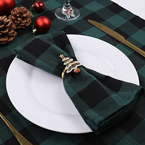 wonlex Christmas Tree Napkin Rings Set of 6 for Cloth Napkins, Winter Napkin Ring Holders for Xmas Gold Serviette Christmas Theme Xmas Gifts (Xmas Tree)