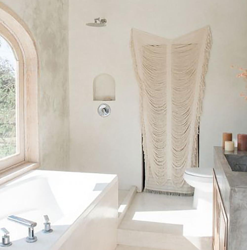 Macrame Curtain Room Divider Doorway CurtainBoho Curtain Doorway Window Wall Decor Fiber / Ivory1