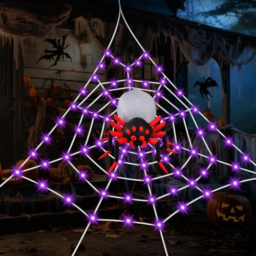 Giant Spider Webs Halloween Decoration Outdoor,Halloween Spider Web for Scary Halloween Yard Decorations