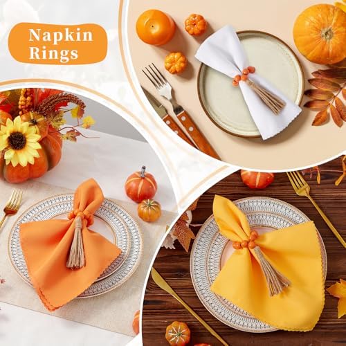 APTWOW Napkin Rings Set of 12, Wood Bead Napkin Rings for Fall Table Decor