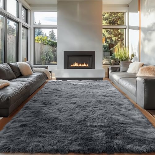 OLANLY 6x10 Machine Washable Large Area Rugs for Living Room, Bedroom, Soft Fluffy Shaggy Bedside Rug, Indoor Floor