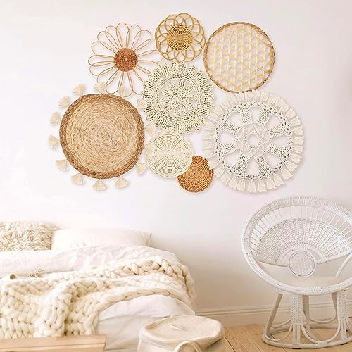 Boho Wall Basket Decor / Style 4 / White Neutral / Set of 8