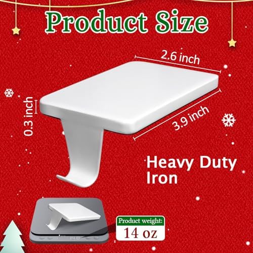 HMASYO Christmas Stocking Holders for Mantle, Set of 6 White Heavy Duty Cast Iron Stocking Hangers Base, Low Profile Weighted Stocking Holder Hooks for Fireplace Tabletop Shelf Christmas Decorations