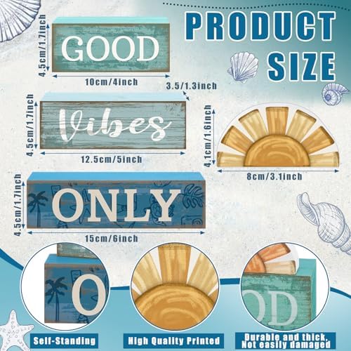 Lineshading 4 Pcs Summer Beach Table Decor Good Vibes Only Wooden Sunshine