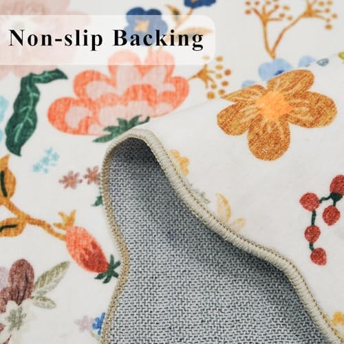 2x10 Washable Hallway Runner Rug: Long Floral Scalloped Soft Runners for Kitchen Entry Thin Non Slip Bathroom Nursery