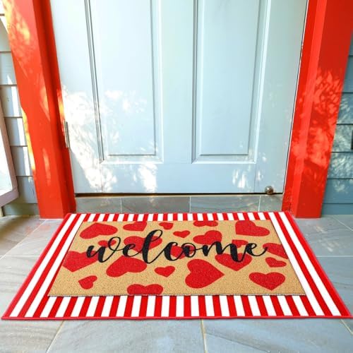 Tinideya 2 Pcs Valentine's Day Door Mat Outdoor Layered Heart Welcome Mat