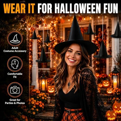 Halloween Hanging Witch Hats Decorations, 12 Pcs Floating Witch Hat Decor
