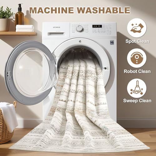 Nakagishi Area Rug 6x9 Living Room: Washable Boho Large Neutral Soft Farmhouse Rugs Stain Resistant Modern Indoor Floor