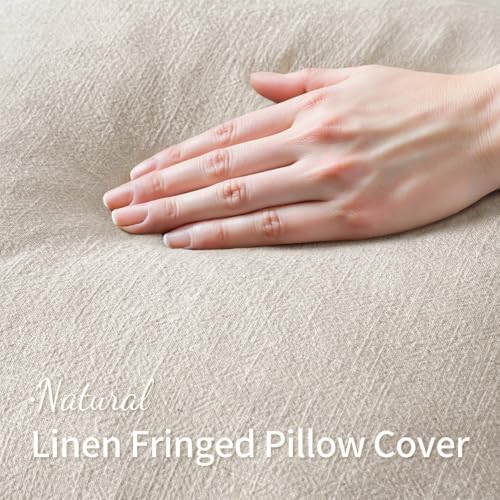 MIULEE Linen Fringe Decorative Euro Pillow Covers Natural Beige 24x24