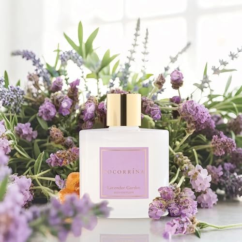 COCORRÍNA Reed Diffuser - Lavender Garden 6.7 Fl.oz Reed Diffuser Set with Sticks & Preserved Baby's Breath, Reed