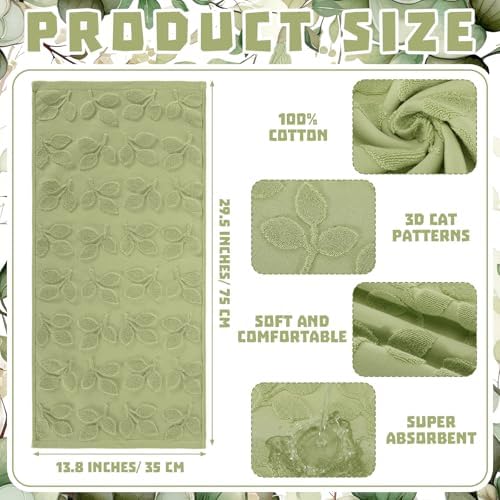 Remagr 3 Pcs Eucalyptus Hand Towels Cotton Jacquard Sage Green Bathroom