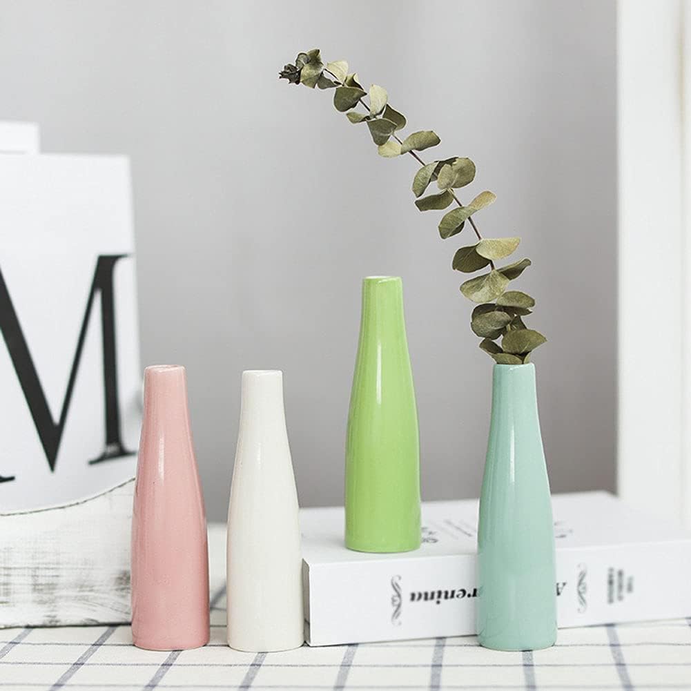 Small Ceramic Vase Flower Bud Vases Modern Minimalist Vase Mini Table Floral Vase / White / Set of 2
