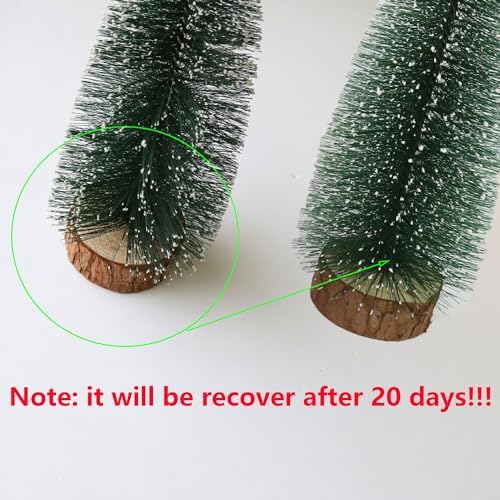 Bottle Brush Christmas Trees Mini Christmas Trees Small Christmas Trees Mini Pine Trees Desktop Miniature Christmas Trees with Snow and Wooden Base Crafting Decorations (Tree Green 4pcs)