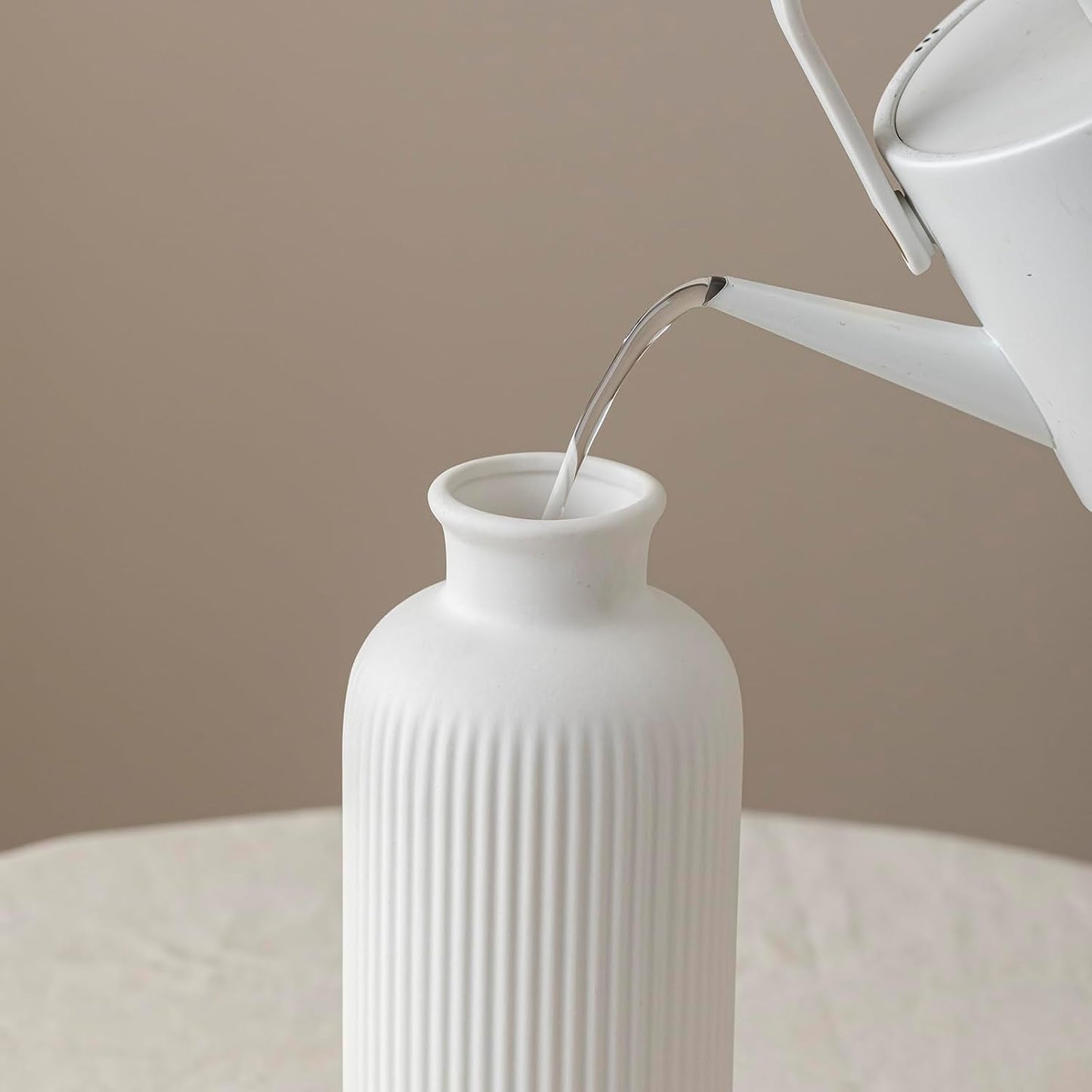 Modern Textured Decorative Vase / Bisque White / 10 Inch