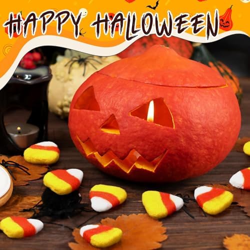Tranqun 48 Pcs Halloween Candy Corn Felt Garlands, Fall Thanksgiving Decor
