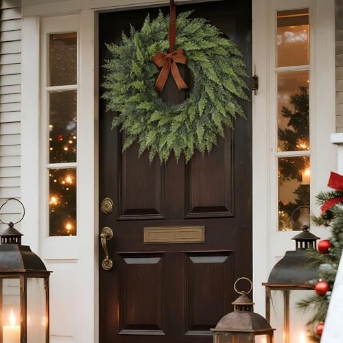 24" Lifelike Touch Artificial Cedar Wreath for Front Door Christmas Decor
