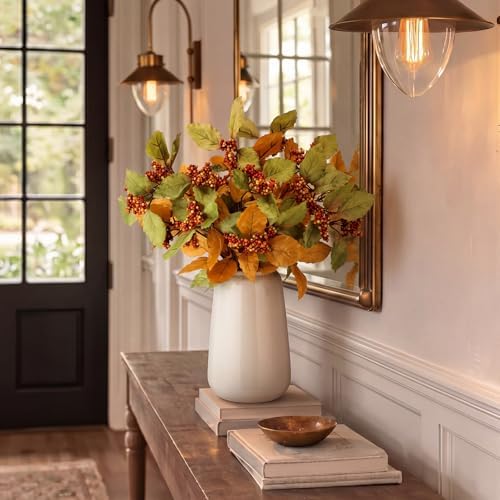 Thiccywoov 6 Pack Fall Leaf Stems Fall Leaves Stems Foliage with Berries