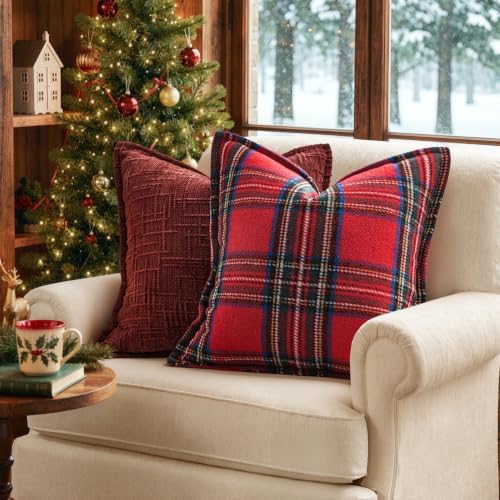 MIULEE Christmas Plaid Pillow Covers 18x18 Red Christmas Decorations for Home
