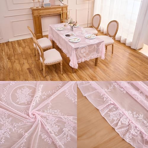 Pink Lace Tablecloth Vintage Table Cloth (Pink,55”x70”,Rectangular)