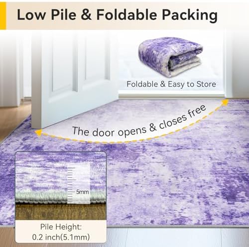 RELEANY Washable 6'x8' Abstract Area Rug for Living Room Purple