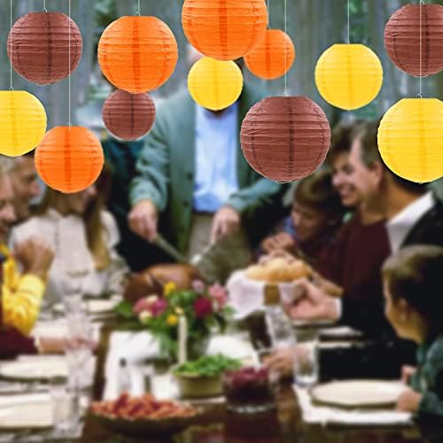 12 Pcs Fall Paper Lanterns Thanksgiving Decorations Yellow Orange and Brown Paper Lanterns Autumn Decorative Round Hanging Party Decorations Harvest Theme Party Supplies
