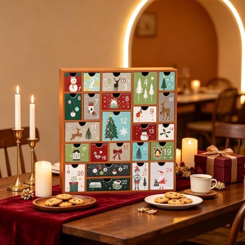 SAND MINE Wooden Christmas Advent Calendar with 24 Drawers, Countdown to Christmas Refillable Wooden Advent, Terracotta