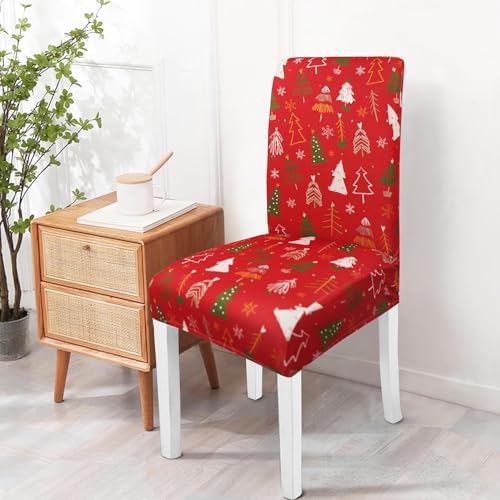 Red Christmas Chair Covers Set of 6,Winter Christmas Tree Snowflake Elk Chair Protectors,Elastic Removable Washable Dining Chair Covers for Winter Christmas Kitchen Dining Room Holiday Decor
