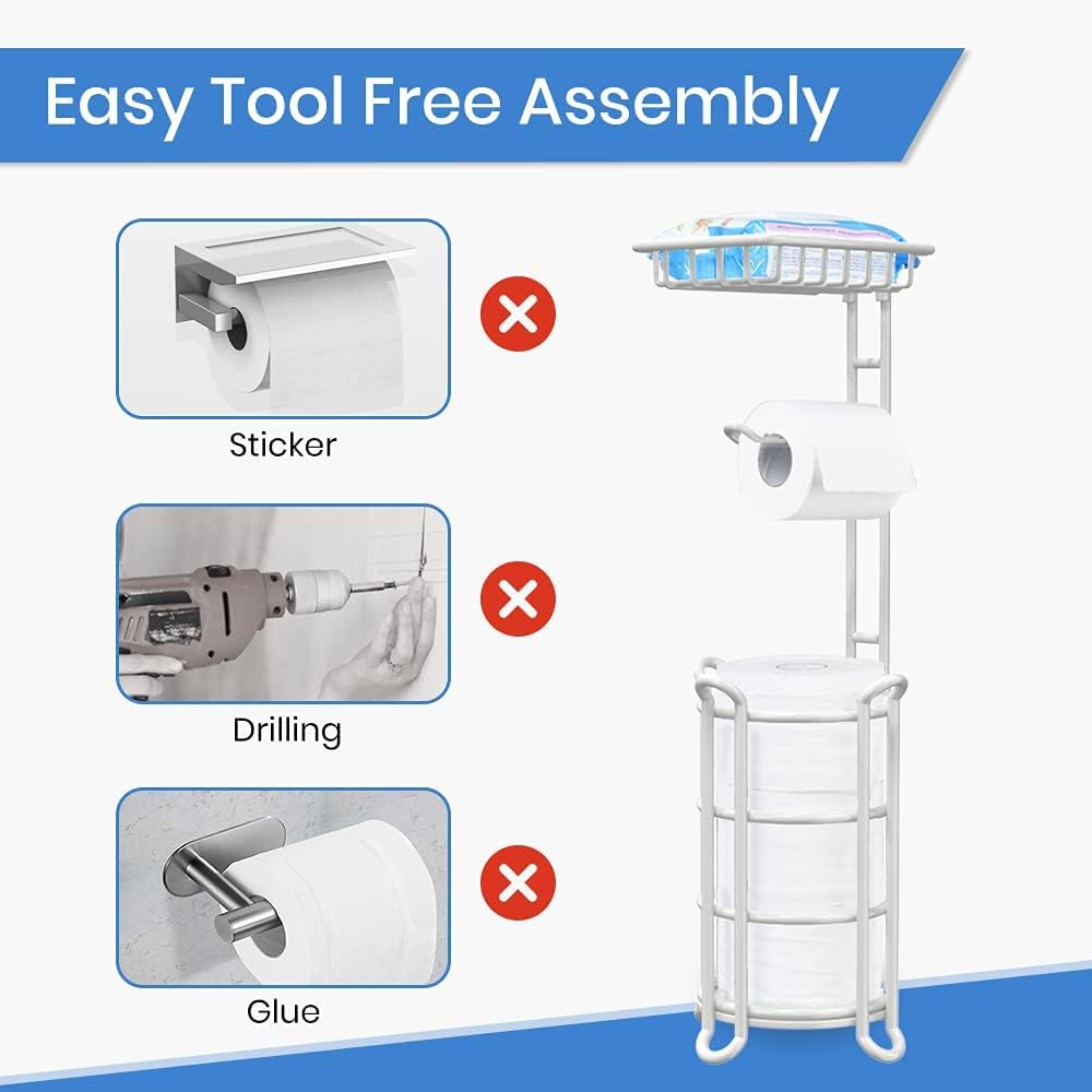[Upgrade] Toilet Paper Holder Stand Nautical Bathroom Tissue Holders Free Standing with Top Shelf Storage Mega