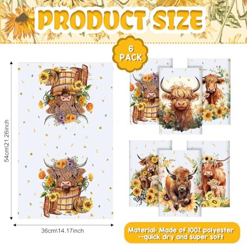 Redbaker Set of 6 Highland Cattle Kitchen Towels Highland Cow Dish Towels