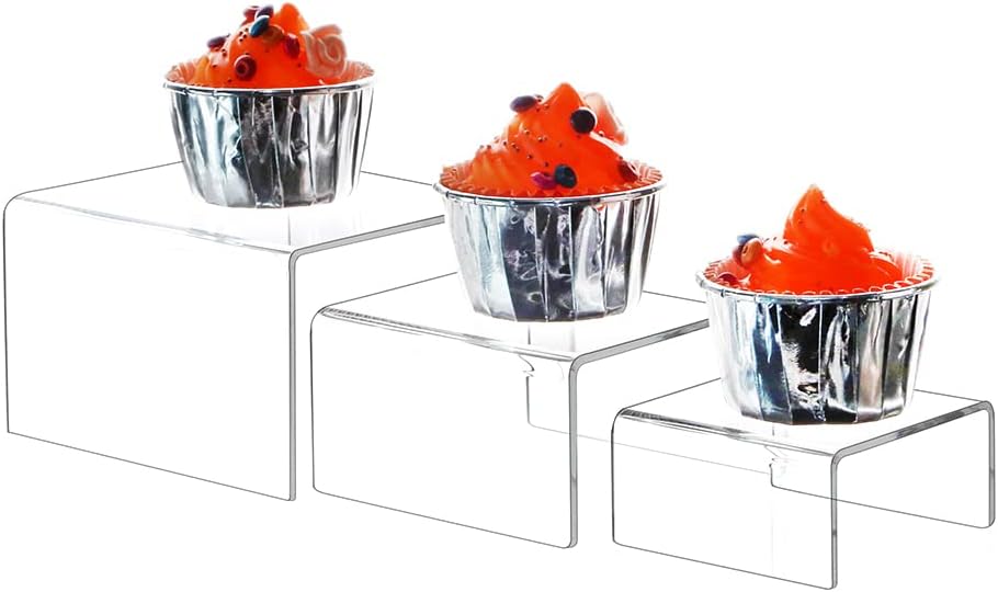Display Stand / 6 -Piece Strong Acrylic Rectangular Riser for Retail / Large, 2 Sets / Clear