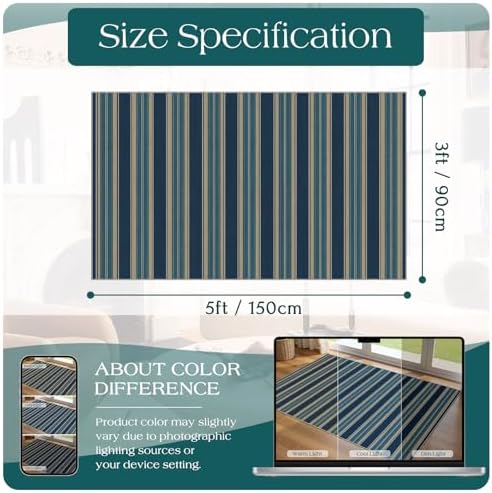 3x5 Striped Entry Rug - Washable Indoor Outdoor Mats for Front Door