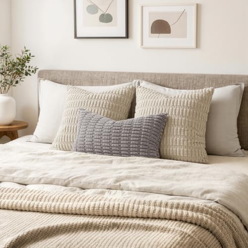 MIULEE Lumbar Corduroy Decorative Throw Pillow Covers 12x20 Light Grey