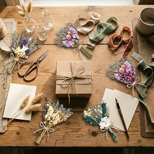 12/24PCS Handmade Dried Flower Bouquet with Stems Natural Dried Wildflowers 7.5 Inch Mini Dry Flowers for Vase Farmhouse Decor, Wedding Styling, Photography Props, Gift DIY(24pcs, Lavender)