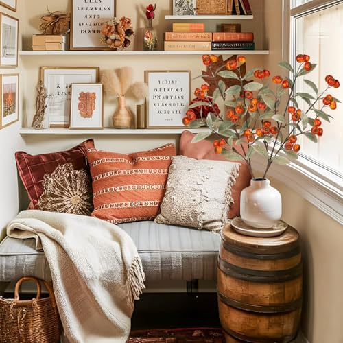 Artificial Fall Stems Fake Red Hawthorn Berry Spray Autumn Home Décor