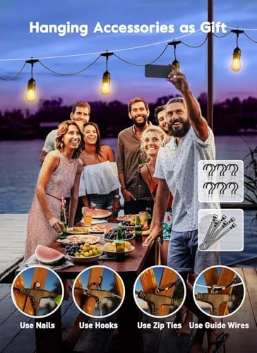 Brightown 82FT Outdoor String Lights - 25 LED Bulbs Patio Lights with Remote, Timer, Dimmable, Waterproof Connectable