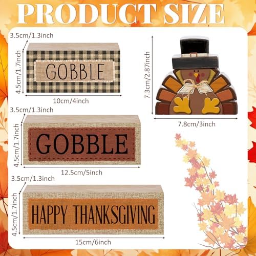 Lineshading 4 Pcs Fall Table Decorations Wooden Thanksgiving Turkey Decor