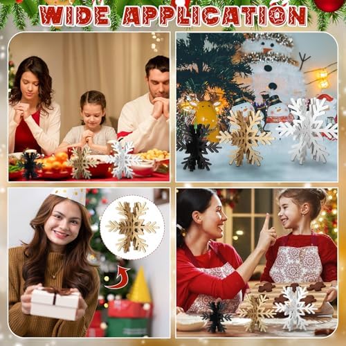 Bucherry 12 Pcs Wooden Snowflakes Table Decor,White, Gold, Black