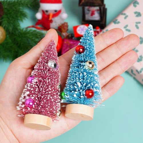 Yookat 12Pcs Mini Christmas Trees Sisal Trees Pine Trees Bottle Brush Trees