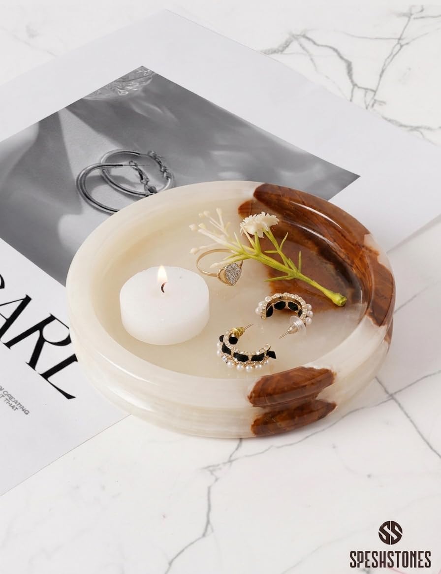 Key Tray / Candle & Trinket Dish / Cream Onyx / 5 Inch