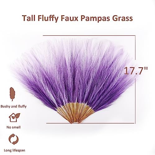 30PCS Purple Gradient Faux Pampas Grass 17" for Vase Filler Decor