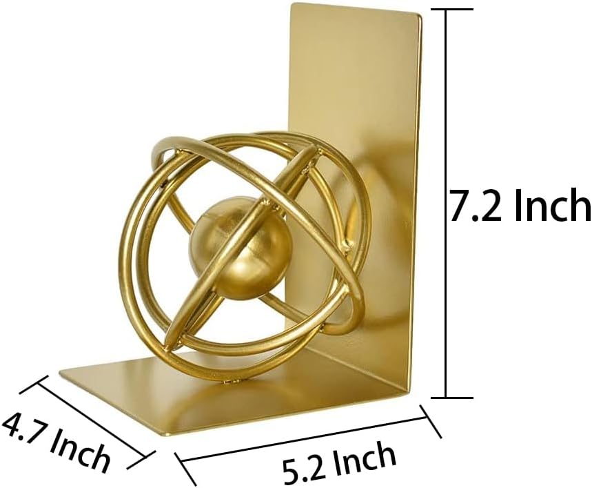 Metal Bookends / Heavy Duty Book Ends for Heavy Books / Gold / Set of 2