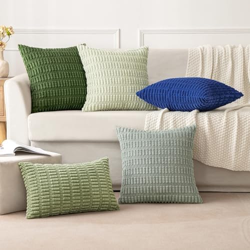 MIULEE Corduroy Decorative Throw Pillow Covers 20x20 Moss Green Pack of 2