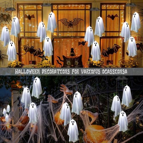 2Pack Hanging Ghosts Swing Solar Lights Halloween Decorations