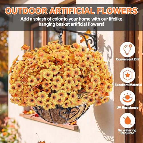 22 Pack Artificial Fall Flowers Mums for Outdoor Indoor(Fall Yellow)
