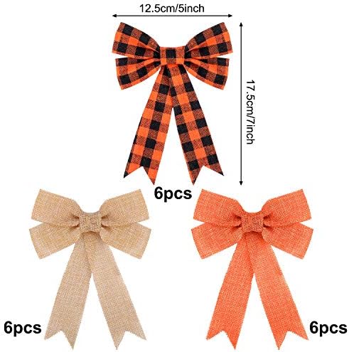 WILLBOND 18 Pcs Fall Bows for Wreath Halloween Autumn Bow, Orange